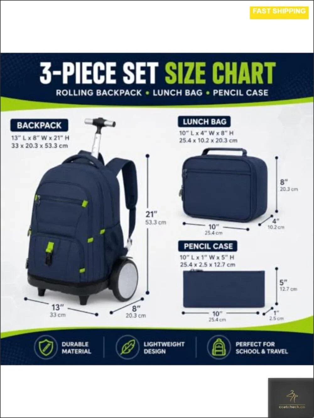 Rolling Backpack with Lunch Box for Men Women Teens, Wheeled Bookbag with